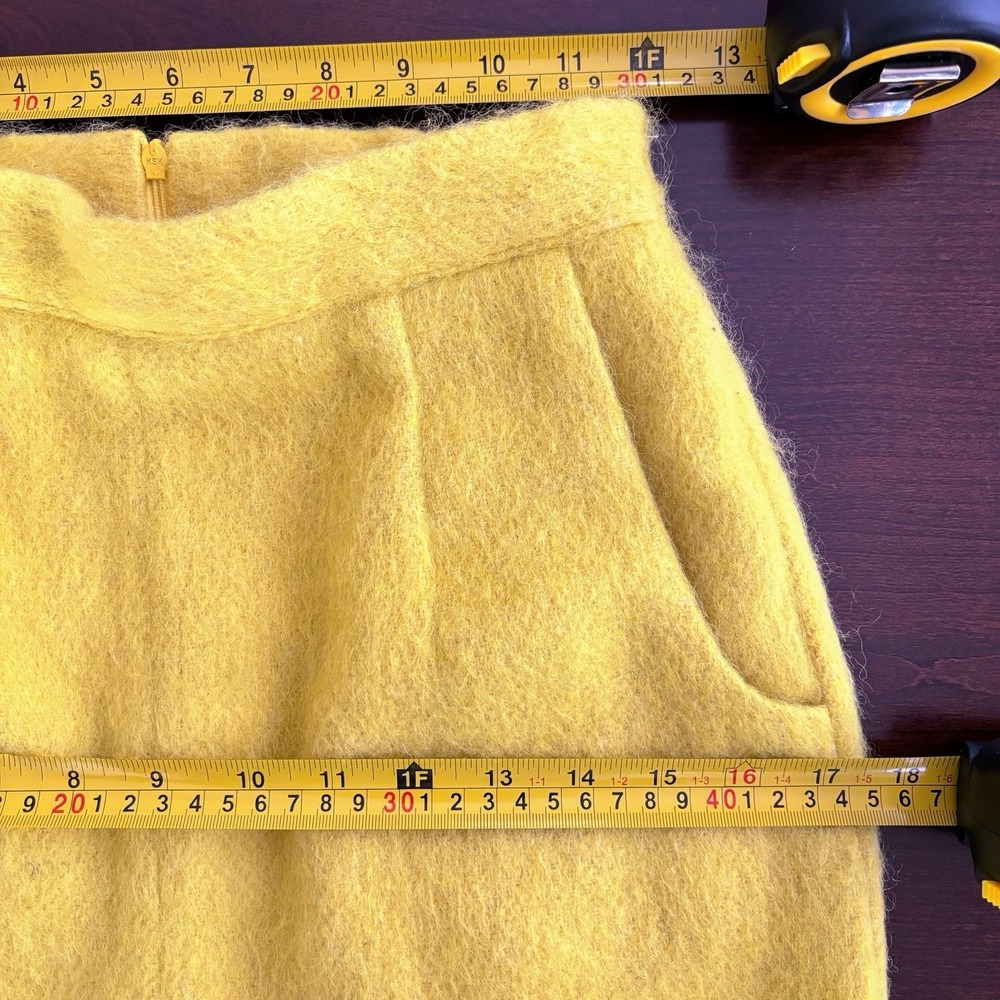 Korean Style Yellow Fuzzy Mohair Skirt Size XS Midi Pencil Skirt Pocket - Picture 6 of 9
